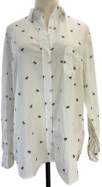 Grayson Palm Tree Button Down Sheer White Blouse Women's Large (4) Cotton
